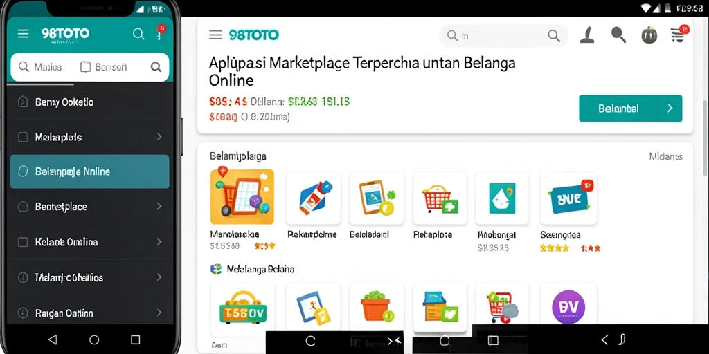 Tampilan antarmuka aplikasi Marketplace 98TOTO yang menarik dan fungsional.