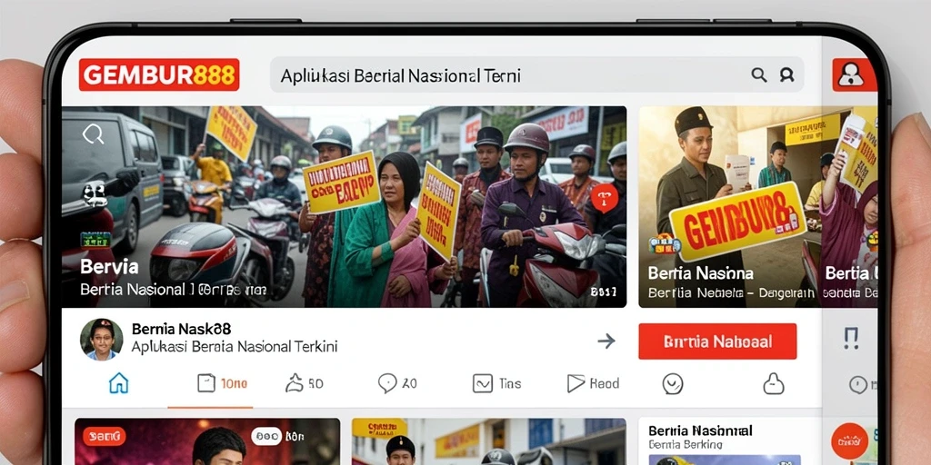 Tampilan antarmuka utama aplikasi GEMBUR88 yang menampilkan berita nasional.
