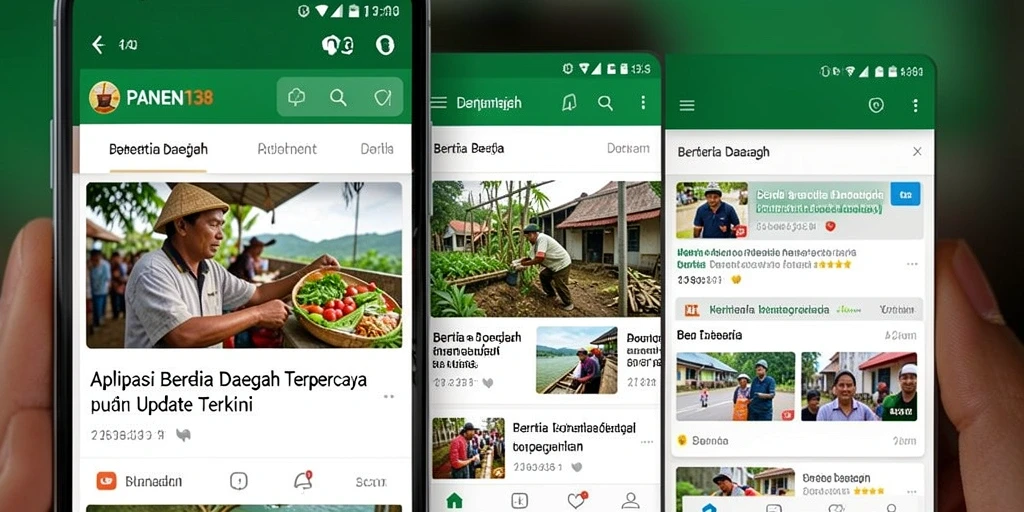 Tampilan antarmuka aplikasi Berita Daerah PANEN138 yang informatif.