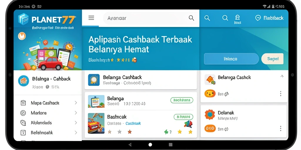 Antarmuka pengguna PLANET77 yang menarik dengan fitur Cashback.