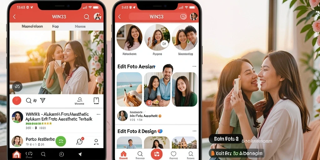 Antarmuka aplikasi WIN33 dengan berbagai fitur Edit Foto Aesthetic.